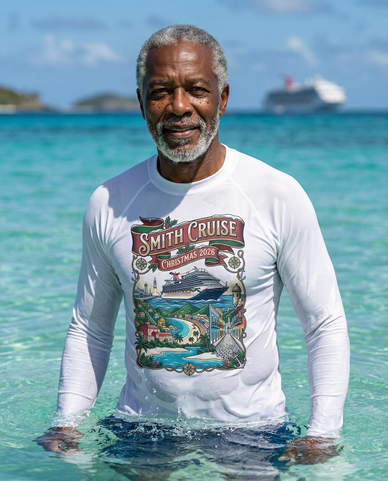 UPF 50+ sun shirt with cruise artwork design