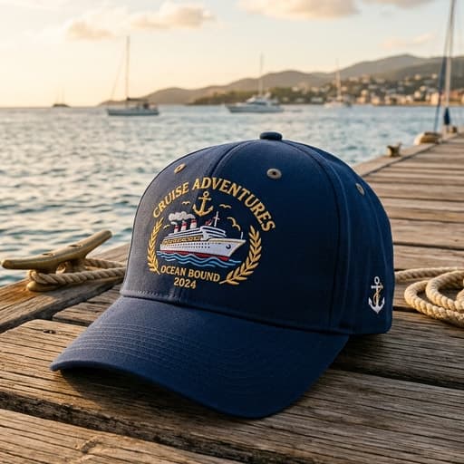 A custom cruise hat with a nautical theme